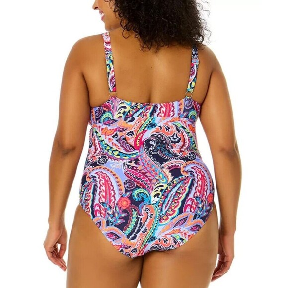 Anne Cole Women's Plus Size Notched Scoop-Neck One-Piece Swimsuit Multi 20W - Picture 2 of 7